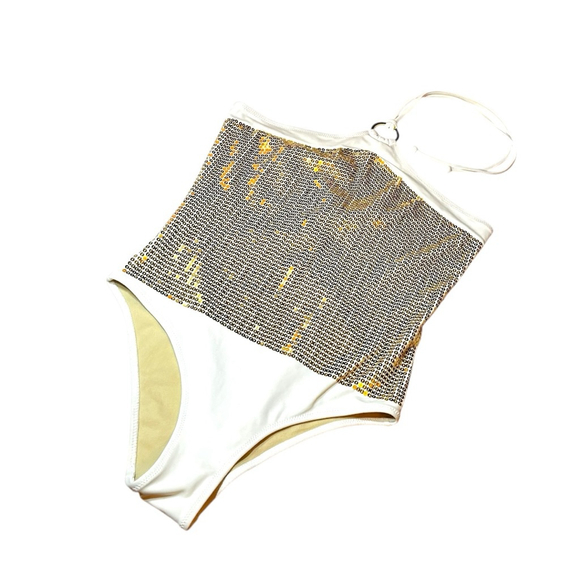 Rochford Australia Gold Sequin & Cream Halter Bathingsuit, 12 - Picture 2 of 15